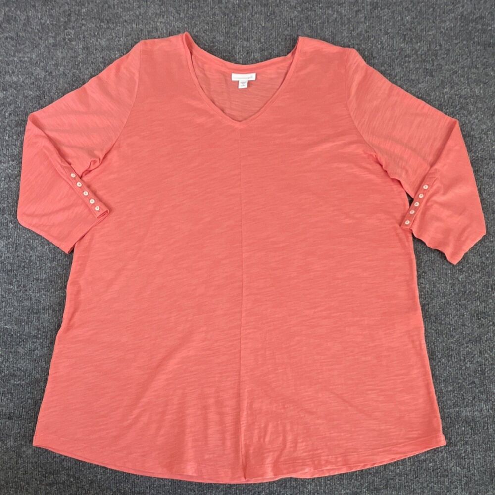 J. Jill Women’s Coral Knit V-Neck 3/4 Sleeve 100% Cotton Top Petite